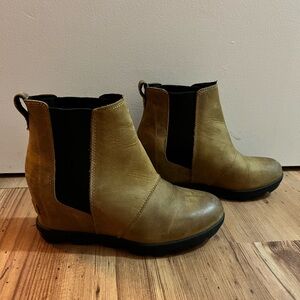 Brown wedge Sorel booties - waterproof fall and winter footwear